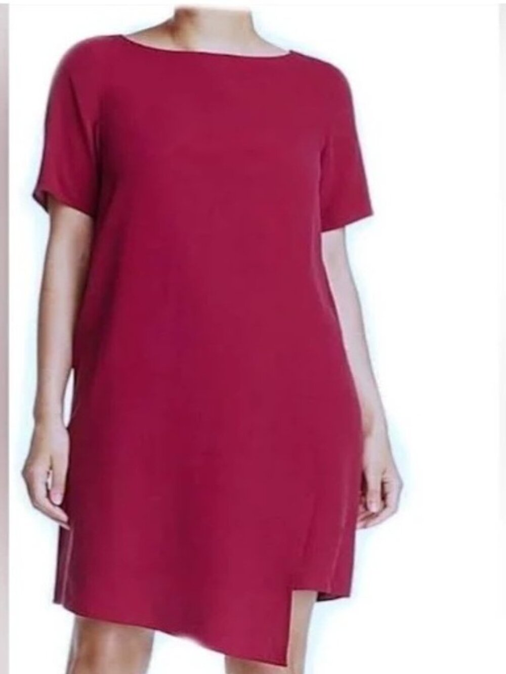 NWT Eileen Fisher Hibiscus Silk Georgette Crepe Bateau Neck Dress